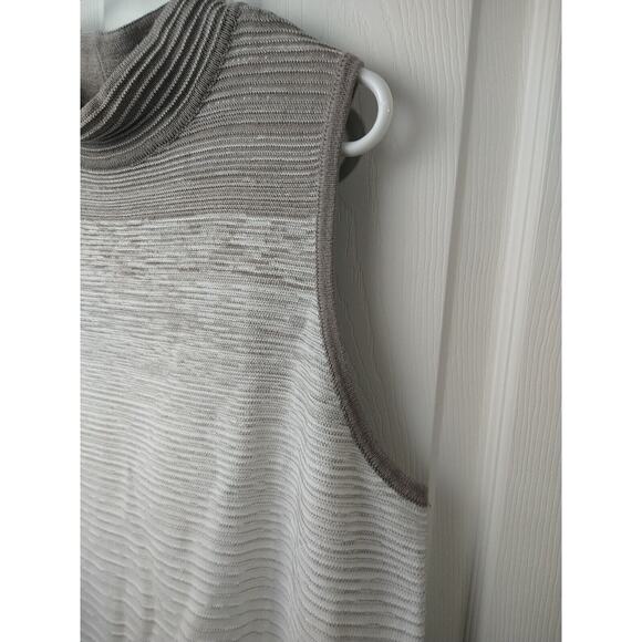 Chicos Woman 3/L Sweater Tank Mock Neck Brown Cream Striped Sleeveless Pullover - Picture 4 of 9